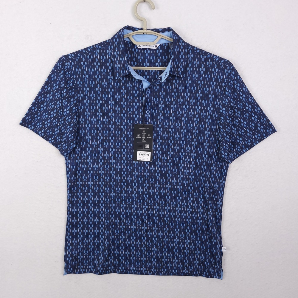 7 Diamonds Bellevue Polo Mens S Navy Blue 4-Way Stretch Geometric SMP-1628 NEW